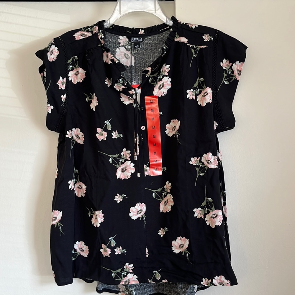 NWT - Black Floral Top Size M
